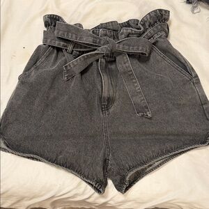 Gilli Washed Black Paperbag Waist Denim Shorts